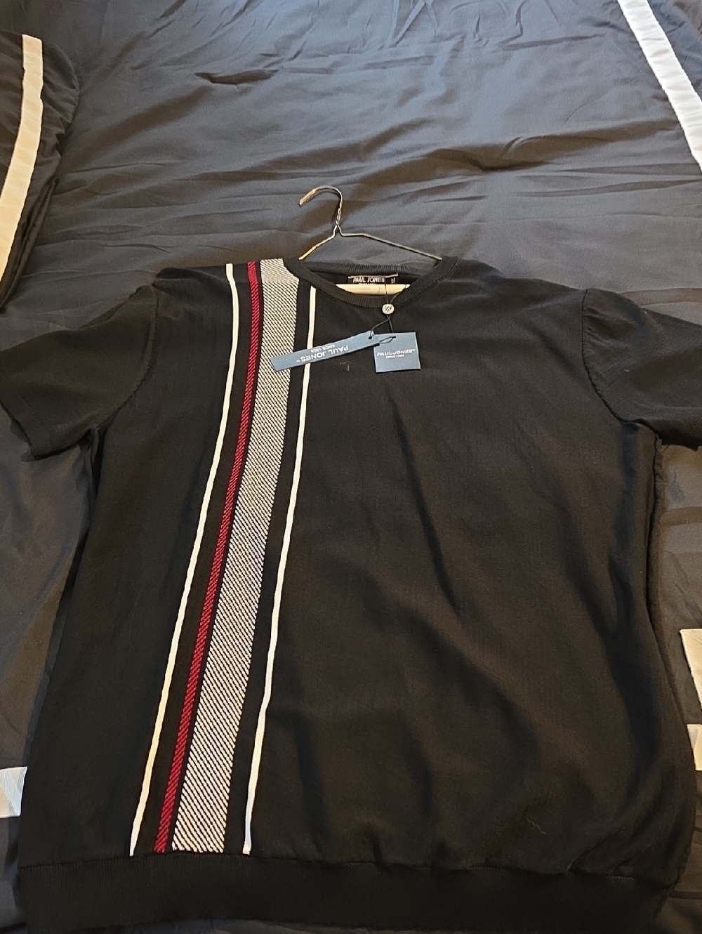 Paul & Shark Black Short-Sleeve Polo with Vertical Stripe